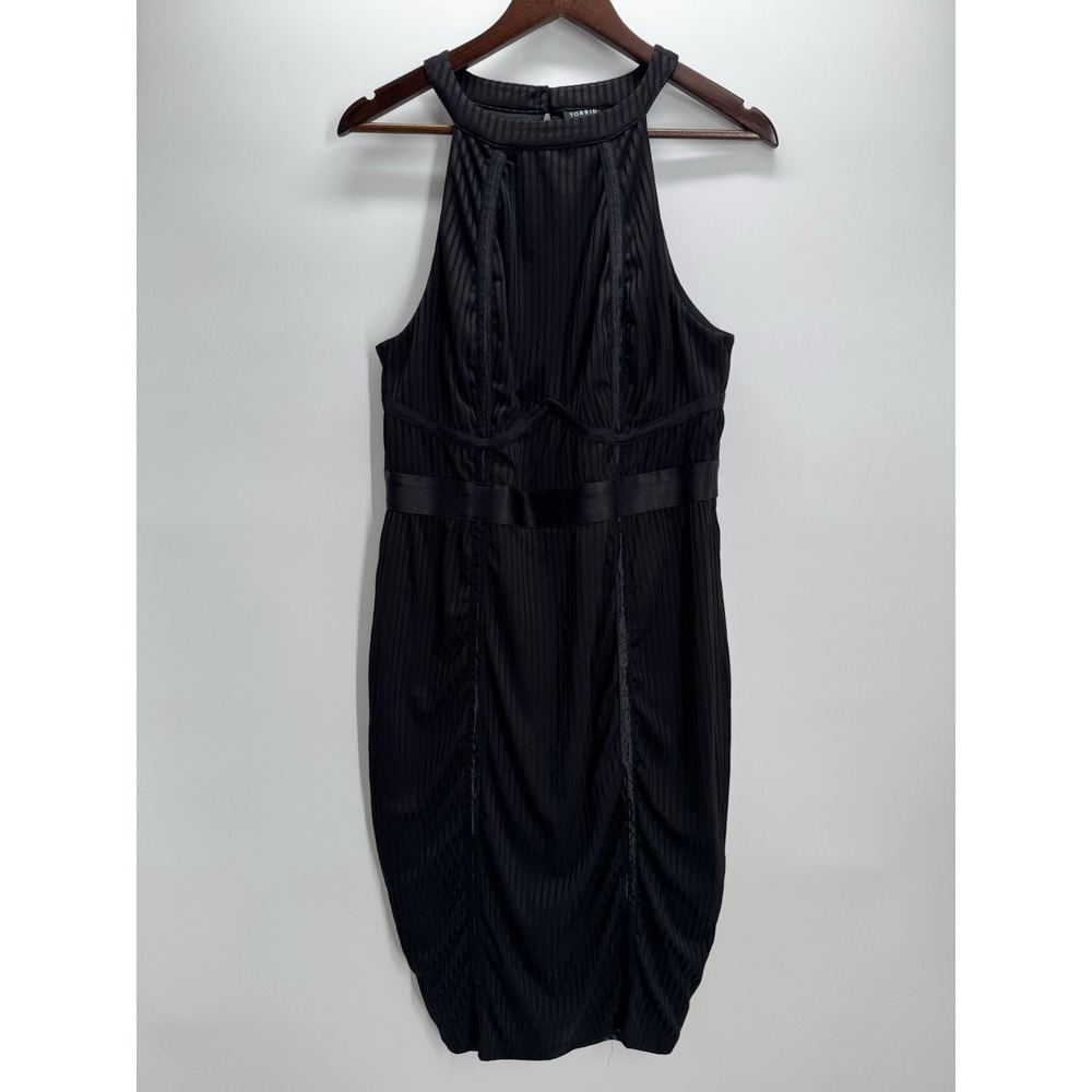 Torrid Black Halter Sheath Dress Size 1 Plus Textured Career Cocktail Classic